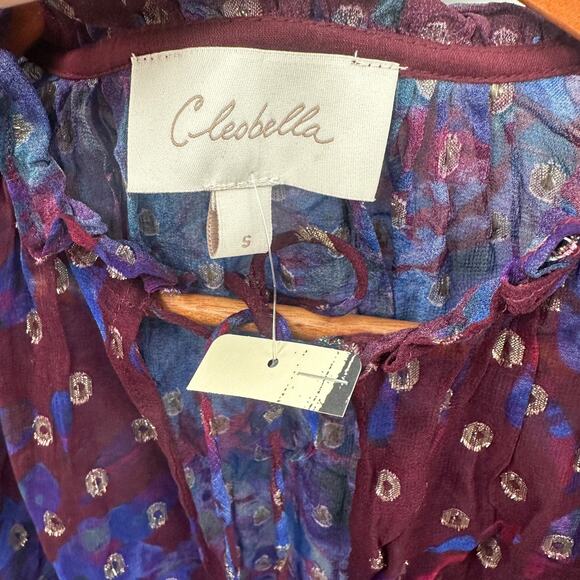 CLEOBELLA NWT Evereve Dara Metallic Shimmer Dot Puff Sleeve Blouse // S - Picture 8 of 13